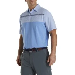 FootJoy Lisle Engineered Pinstripe Self Collar Lagoon Mens Golf Polo