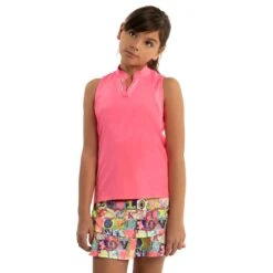 Lucky In Love Birdie Girls Sleeveless Golf Polo -Prime Golf Shop 20455 NEONPINK648