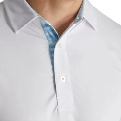 FootJoy Athletic Fit Lisle Solid Gingham Trim White Mens Golf Polo -Prime Golf Shop 21474 WHITE 2