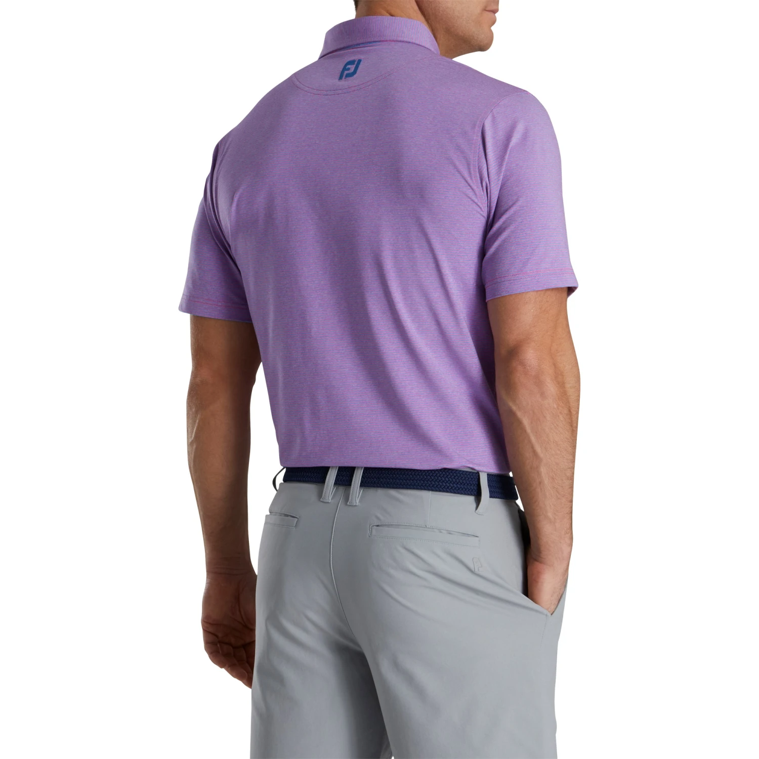 FootJoy Feeder Stripe Lisle Heather Pink Mens Golf Polo 4 FootJoy Feeder Stripe Lisle Heather Pink Mens Golf Polo - Image 2