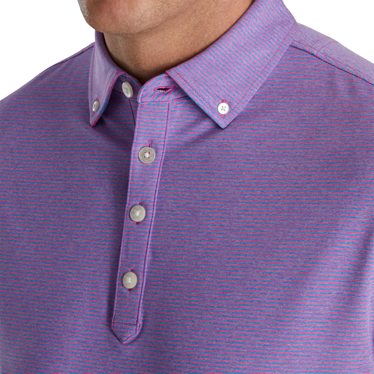 FootJoy Feeder Stripe Lisle Heather Pink Mens Golf Polo 5 FootJoy Feeder Stripe Lisle Heather Pink Mens Golf Polo - Image 3