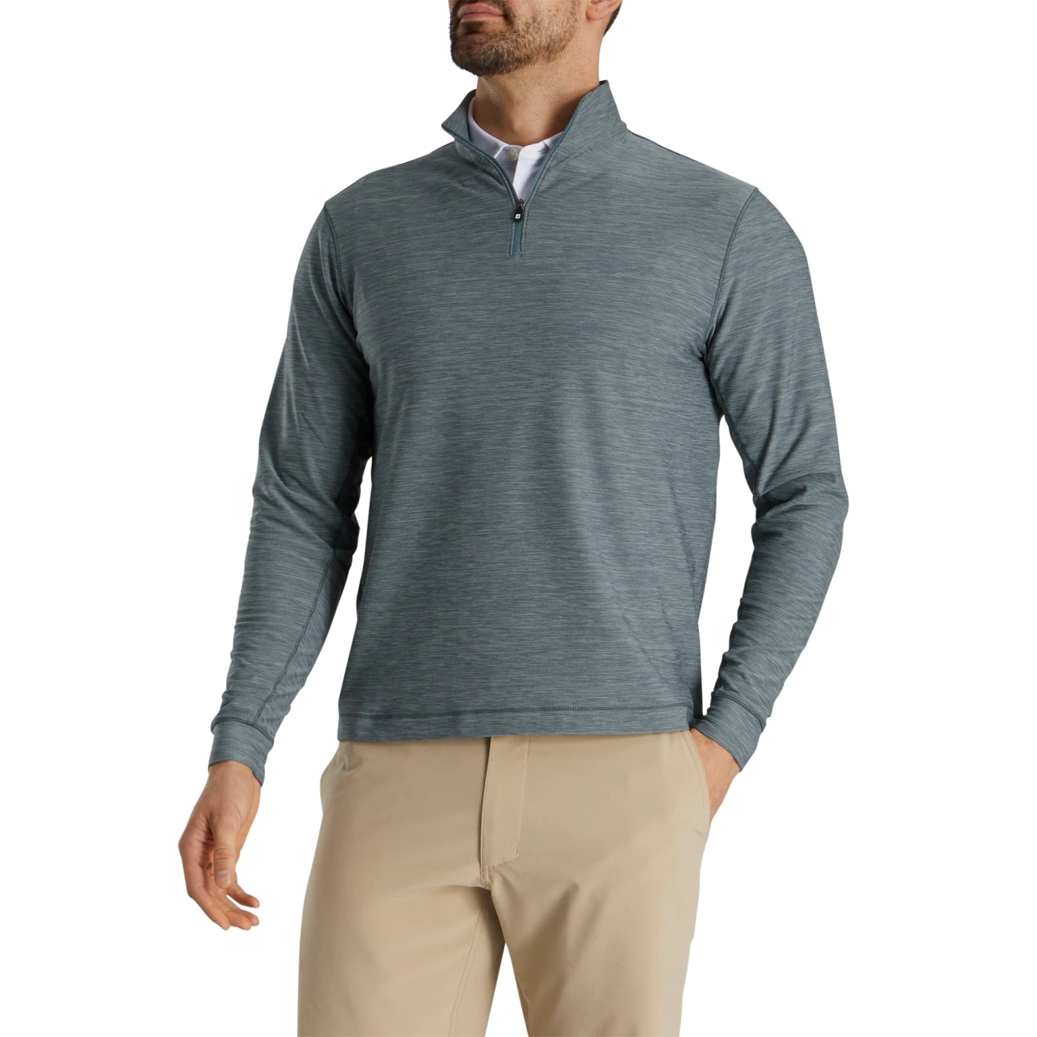 FootJoy Space Dye Brushed Back Jersey Heather Grey Mens Golf 1/4 Zip 3 FootJoy Space Dye Brushed Back Jersey Heather Grey Mens Golf 1/4 Zip